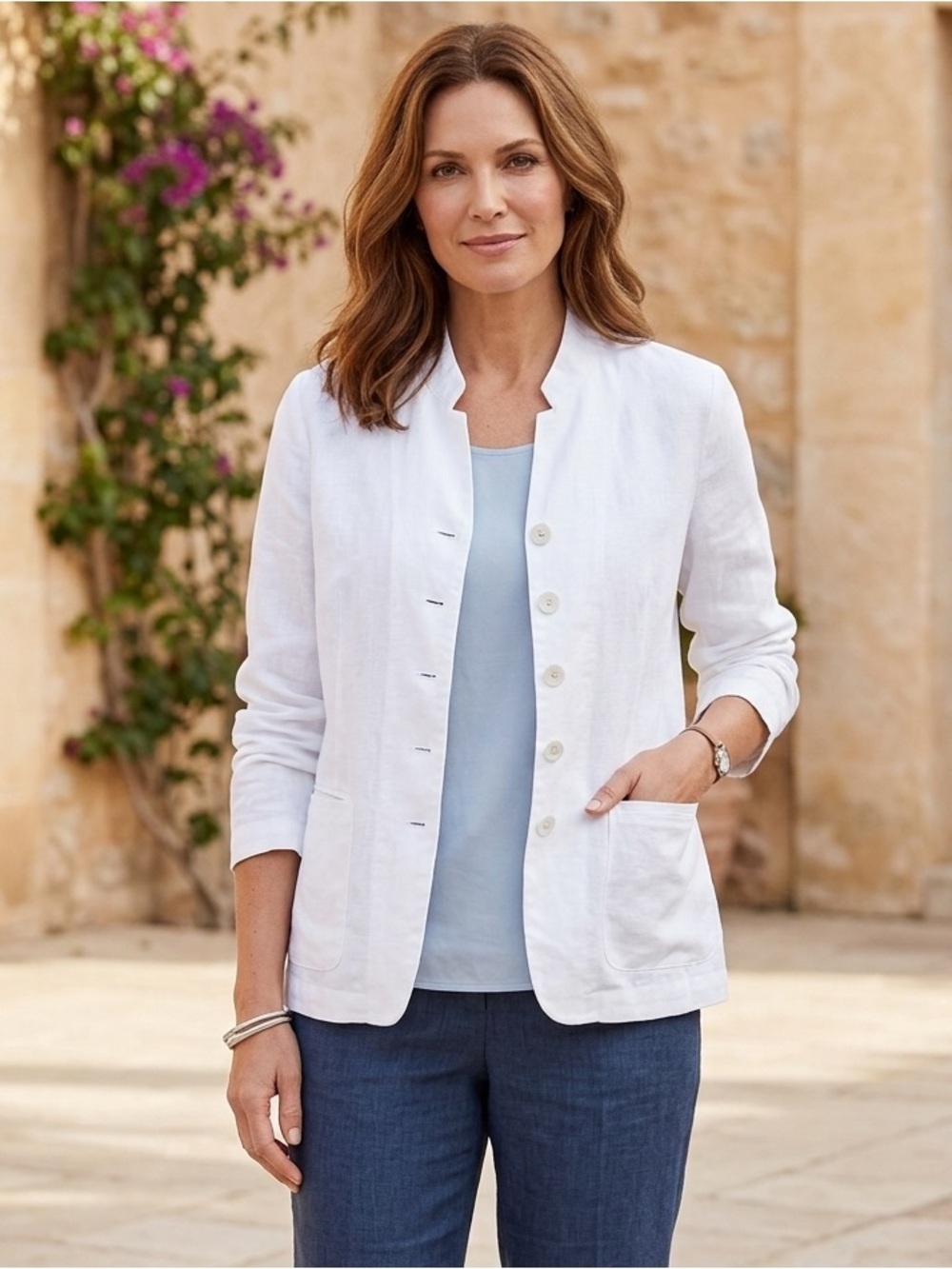 EILEEN FISHER Shaped Short Linen Jacket in White